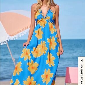 Cupshe Blue and Yellow Floral Maxi Dress